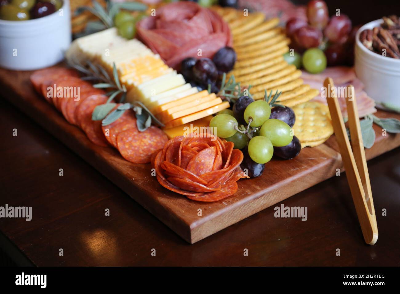 Charcuterie Board with Meat Flowers Stock Photo Alamy