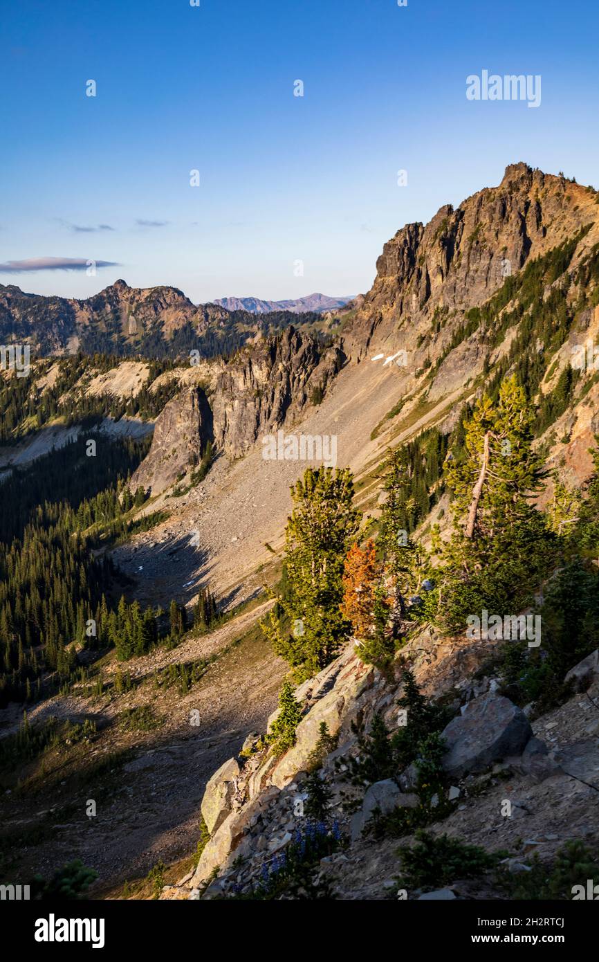 dramatic mountain range in Mt. rainier national park in Washington ...