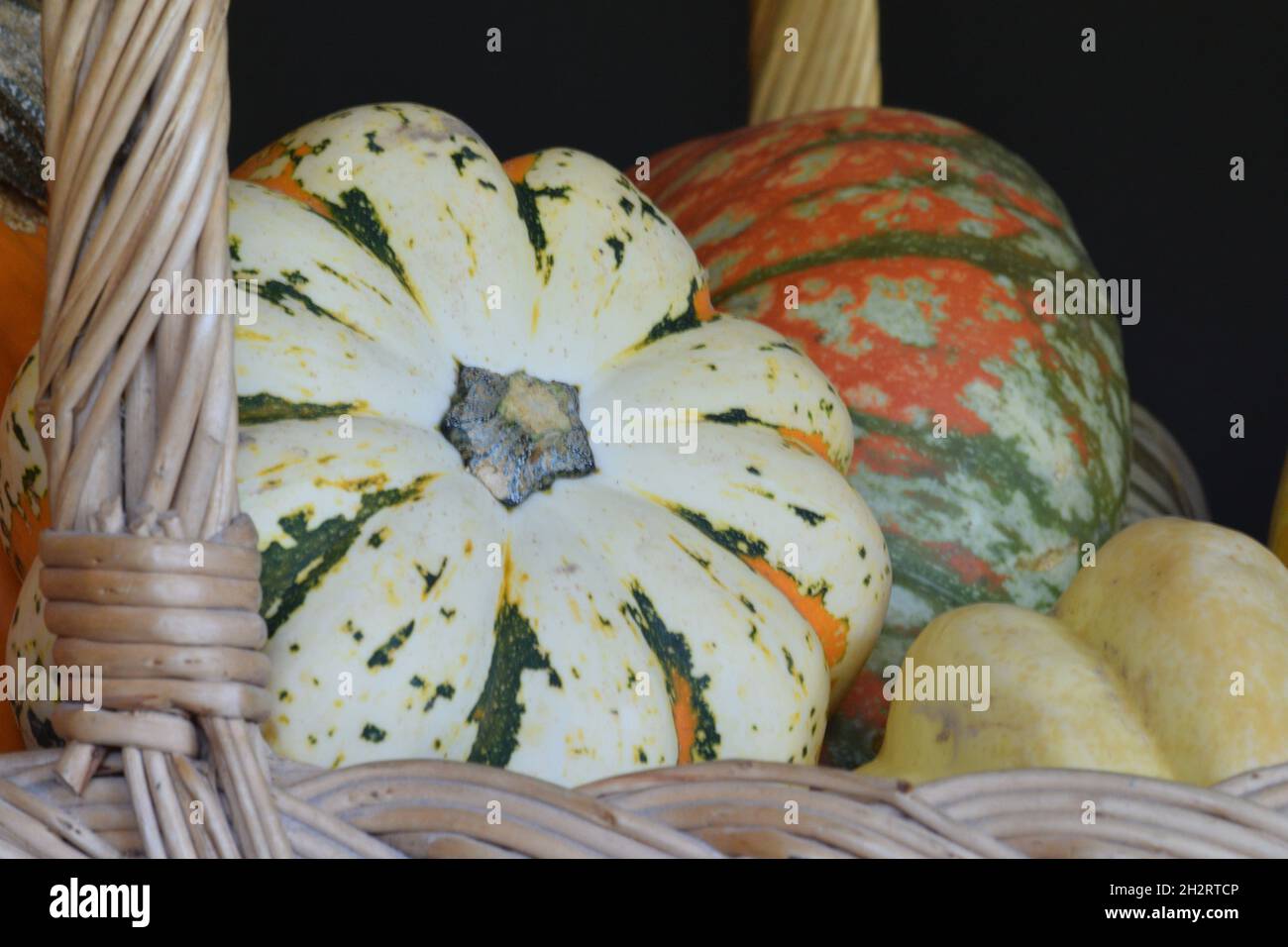 Gourds in a basket, close up Stock Photo