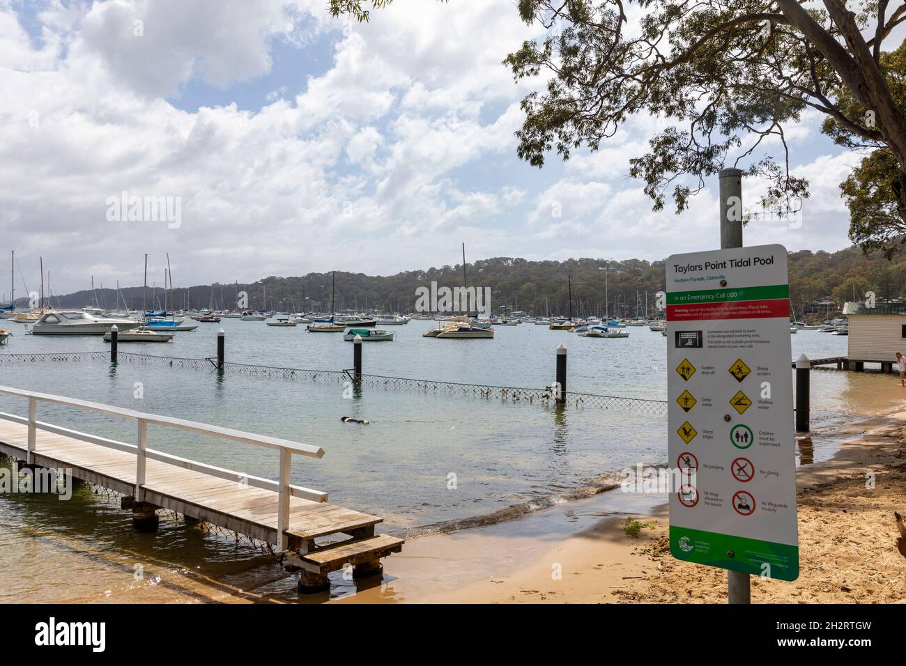 Clareville,Sydney suburb located on the shores of Pittwater, with swimming tidal pool and jetty area,Sydney,Australia Stock Photo