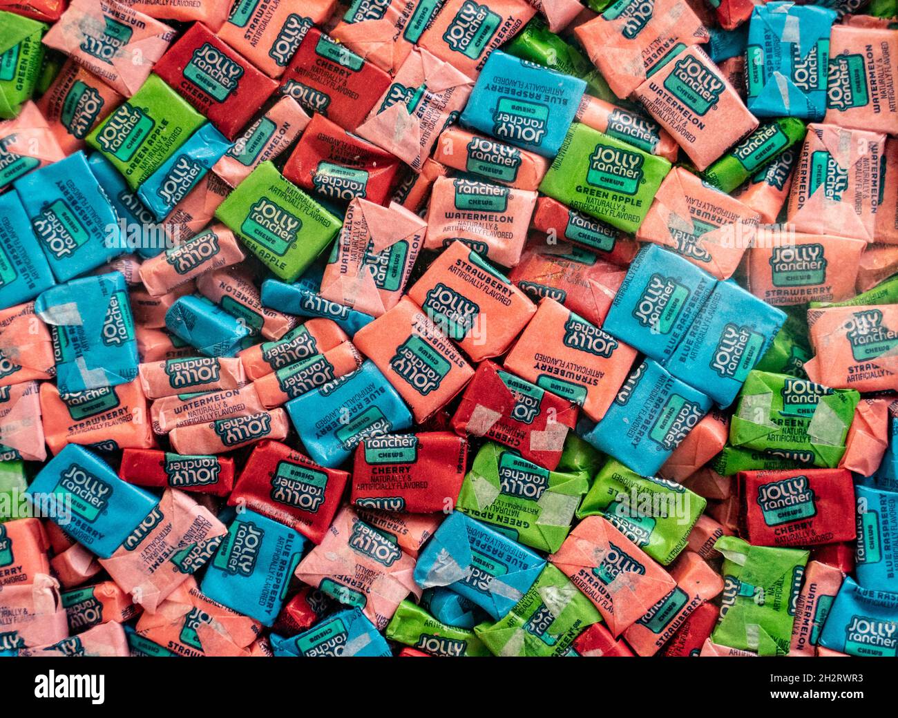 Hershey, Pennsylvania – October 15, 2021: Colorful Jolly Rancher Chews on display at Hershey Chocolate World retail store Stock Photo