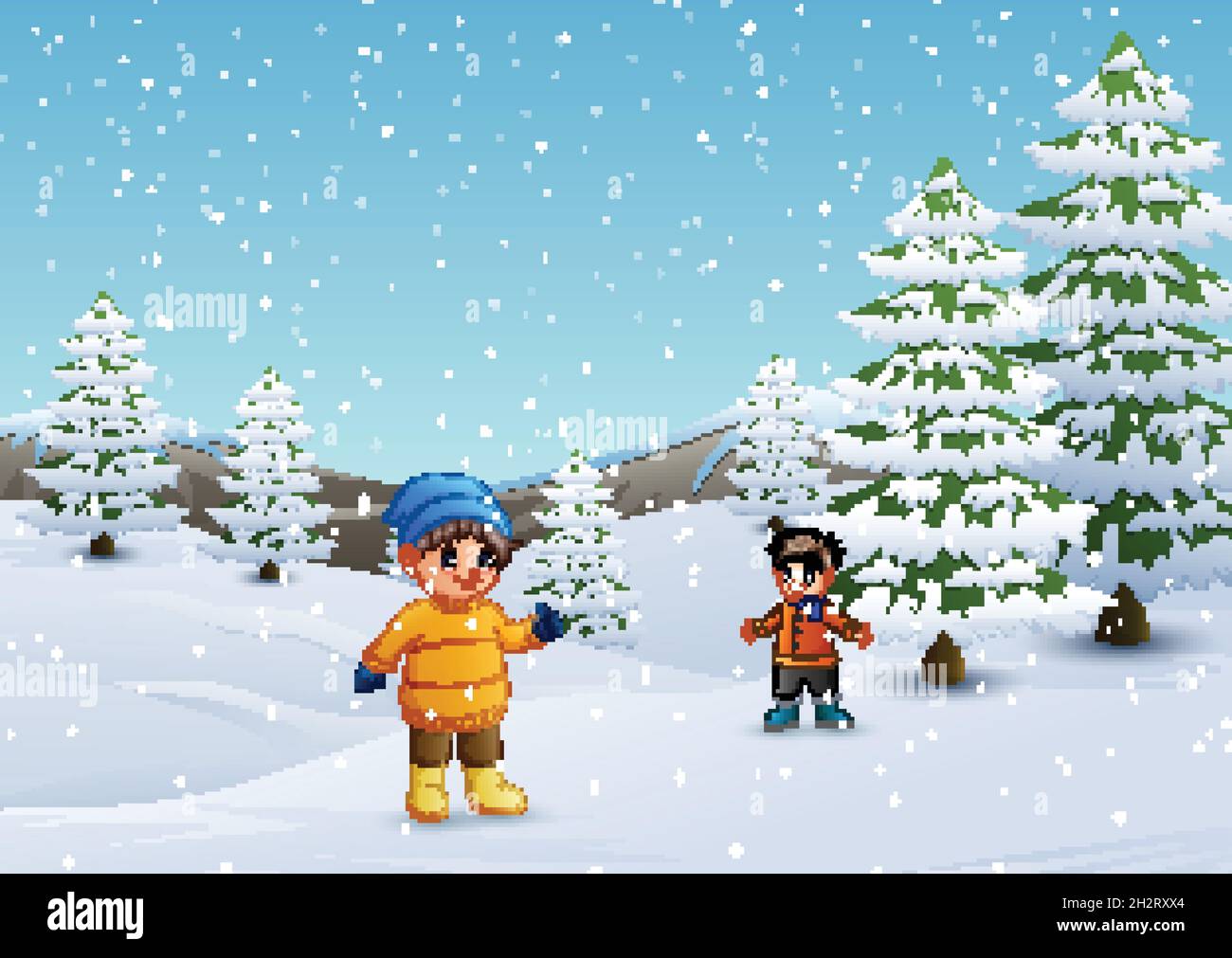Happy kids playing in winter landscape Stock Vector Image & Art - Alamy