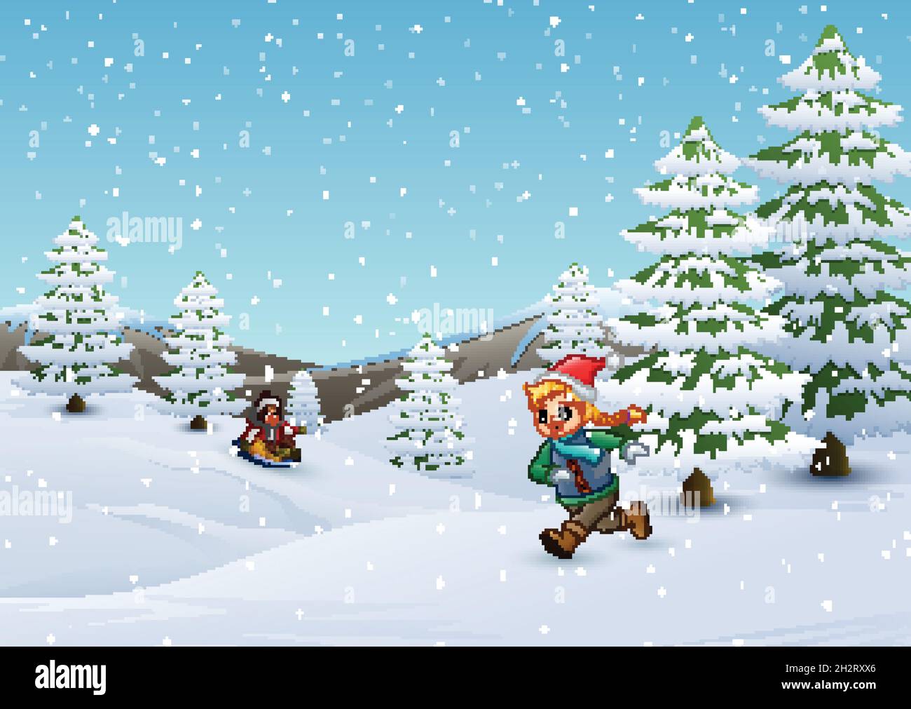 Happy kids playing in winter landscape Stock Vector Image & Art - Alamy