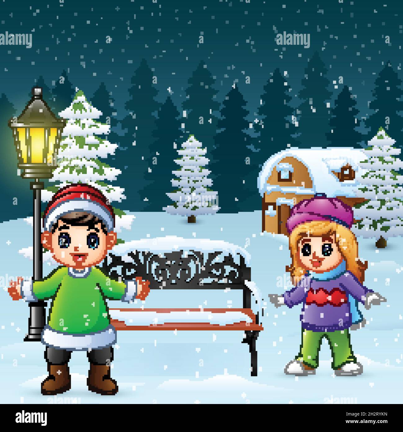 Happy kids play in winter background Stock Vector Image & Art - Alamy