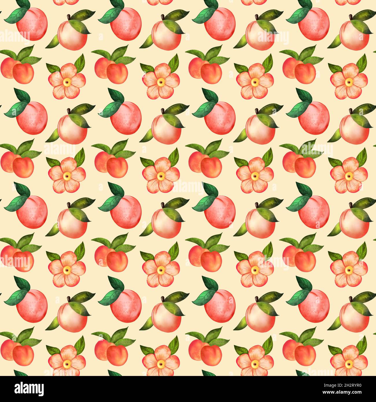 Illustration digital watercolor seamless pattern of peach and flowers ...