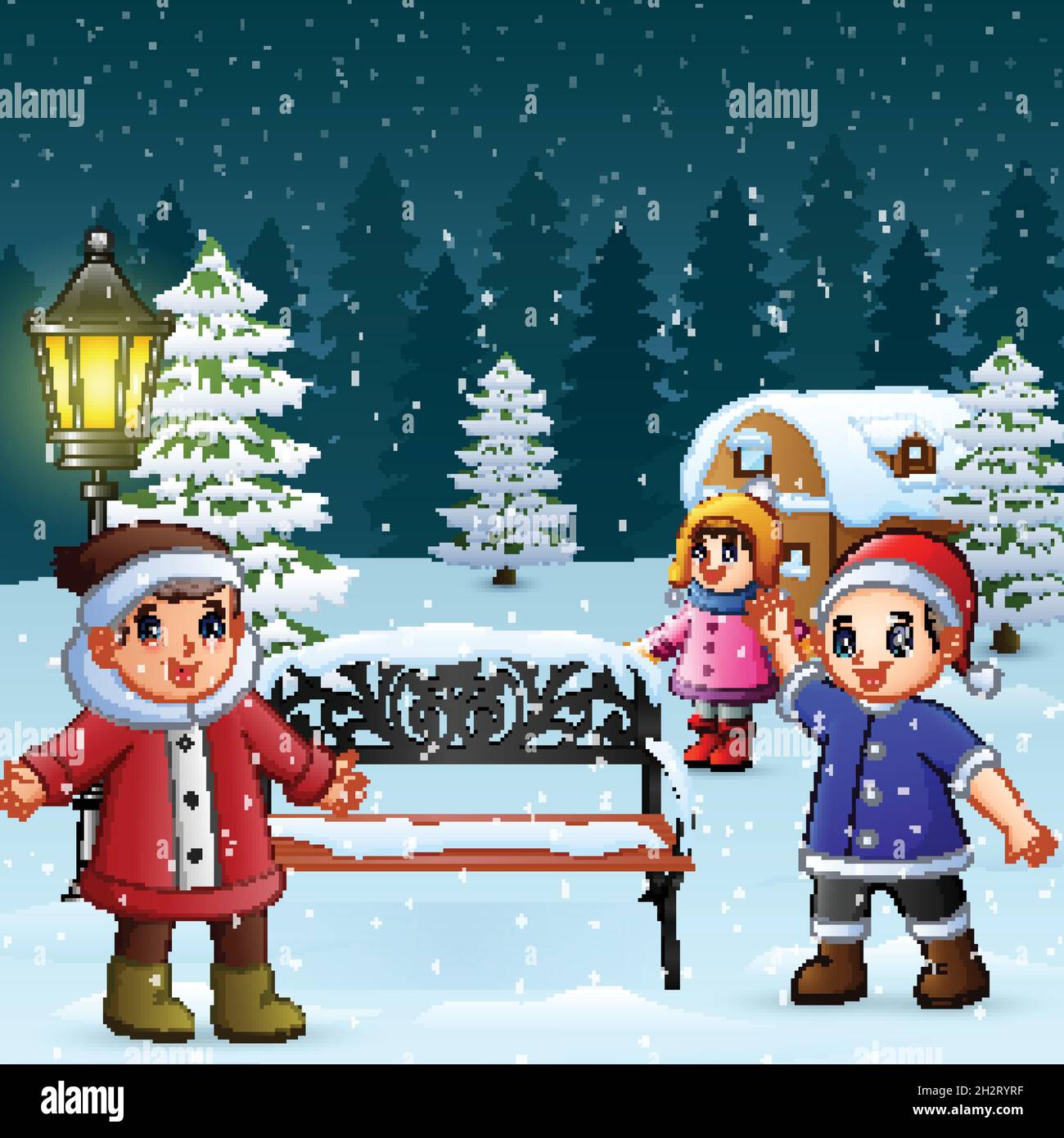 Happy kids play in winter background Stock Vector Image & Art - Alamy