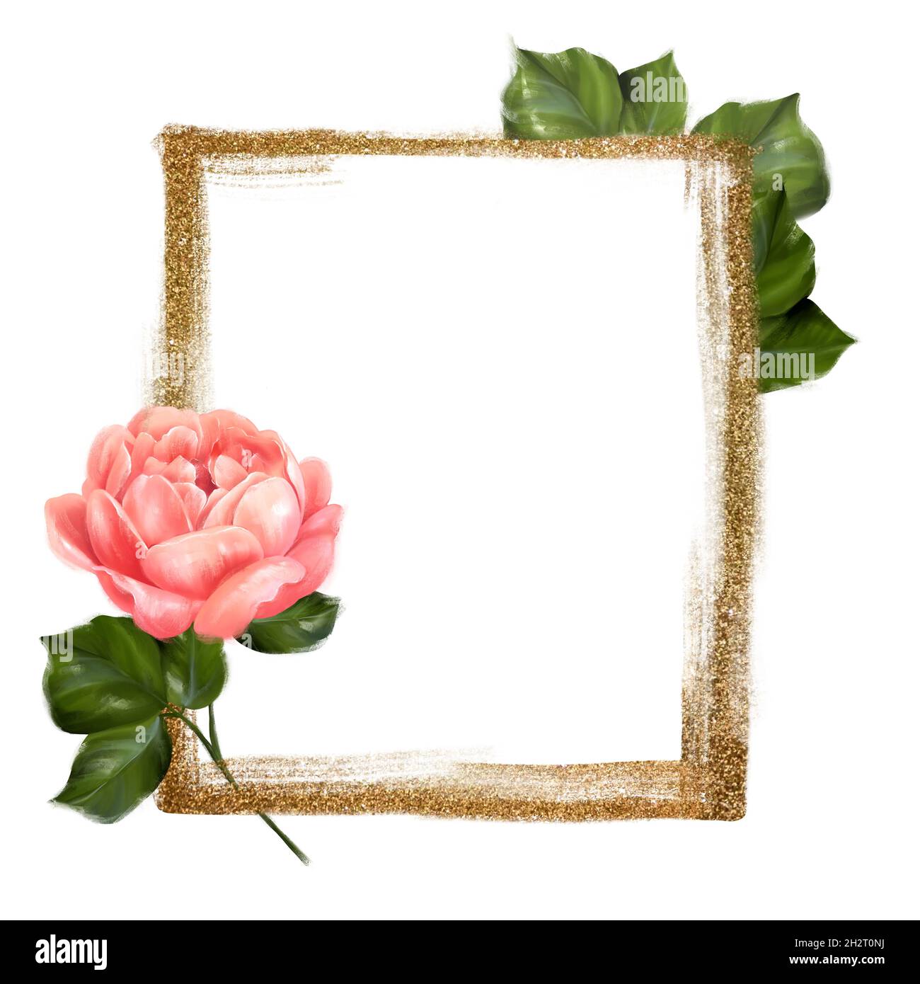 Golden Square Frame With Pink Roses Floral Design Wedding Monogram  Watercolor Illustrations Stock Illustration - Download Image Now - iStock