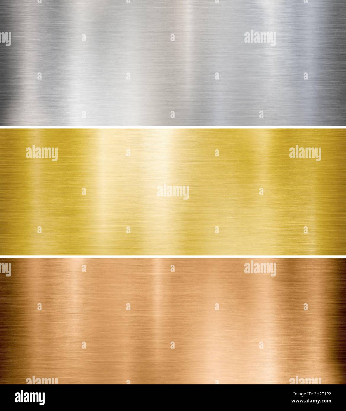 various brushed metal plates collection as silver, gold and bronze Stock Photo