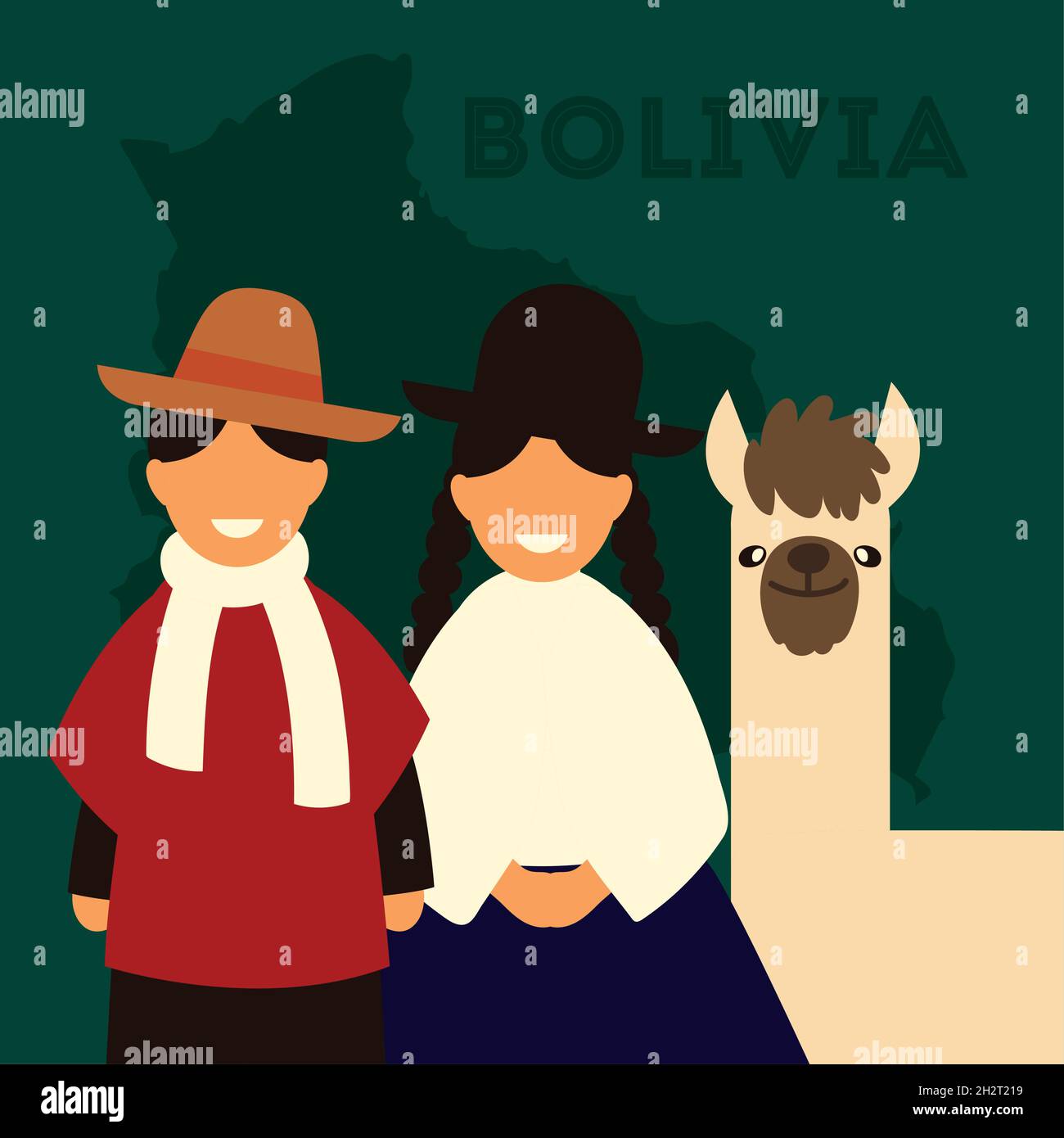 people and llama of bolivia Stock Vector