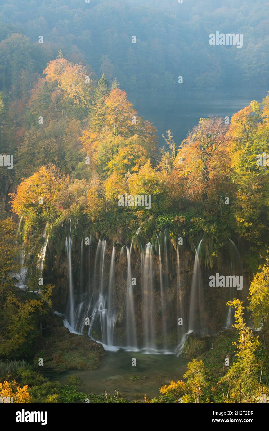 Plitvice lakes of Croatia national park in autumn Stock Photo