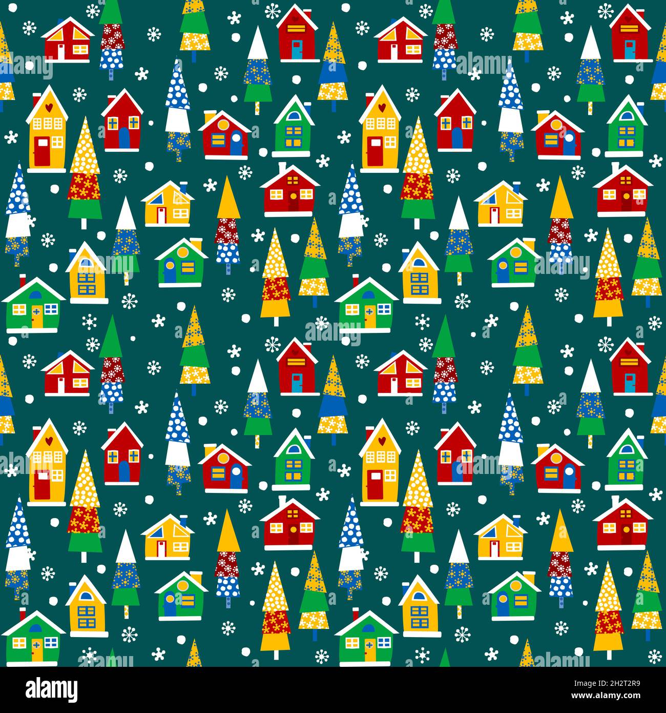 Christmas seamless background with houses and trees Stock Vector Image ...