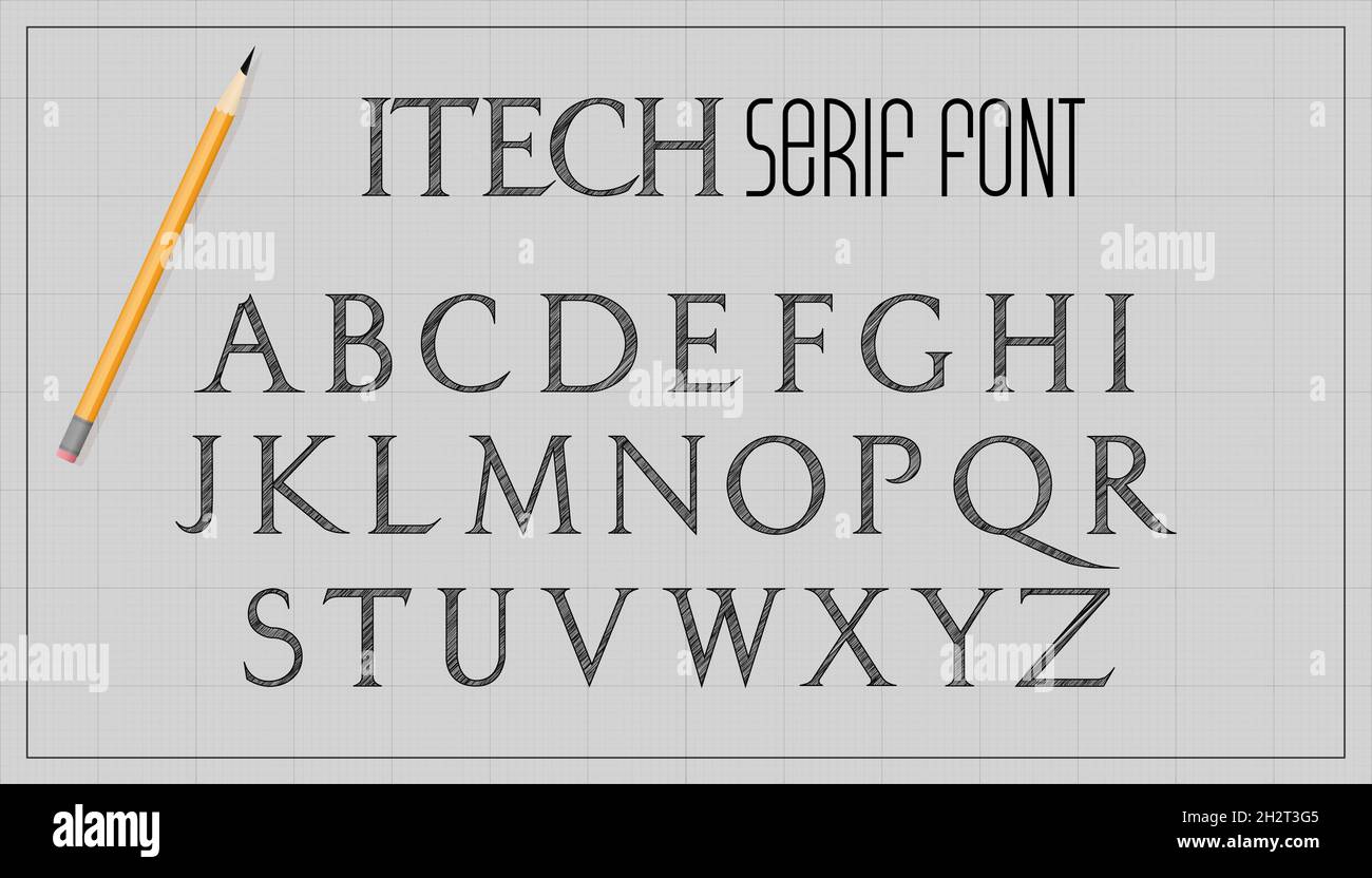 Blueprint architecture font. Capital serif letters alphabet. Sketch vector  plan design background Stock Vector Image & Art - Alamy