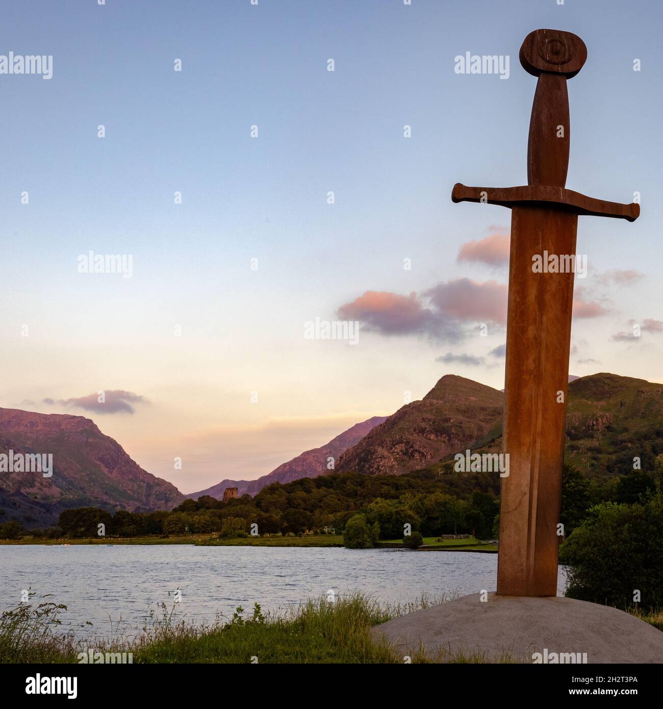 Giant Sword on the shores of Llyn Padarn in Llanberis, North Wales, UK Stock Photo
