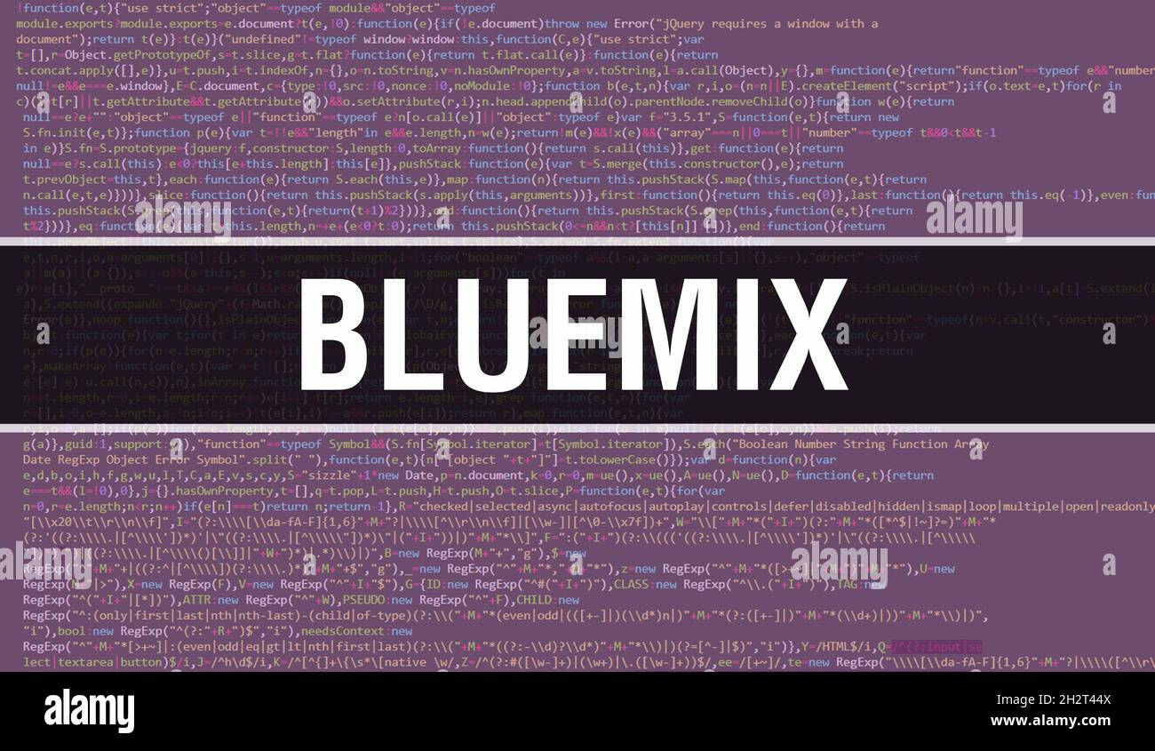 Bluemix text written on Programming code abstract technology background ...