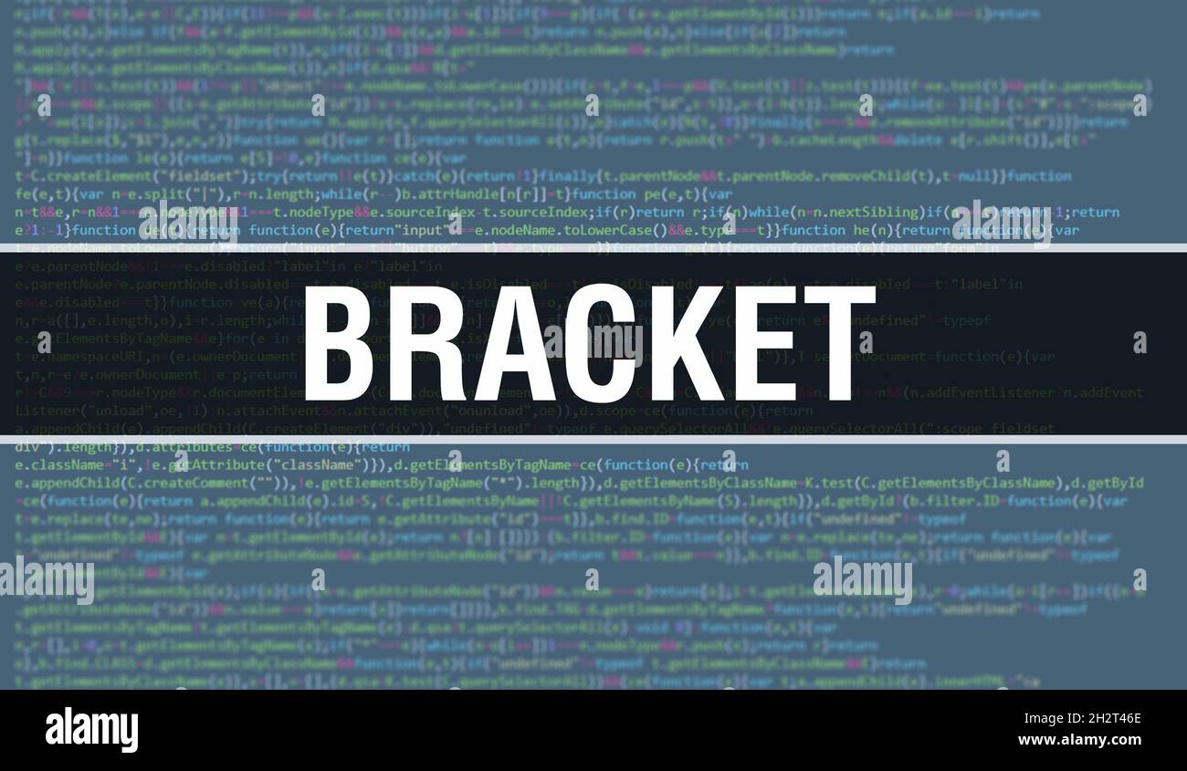 Bracket with Digital java code text. Bracket and Computer software coding vector concept. Programming coding script java, digital program code with Br Stock Photo