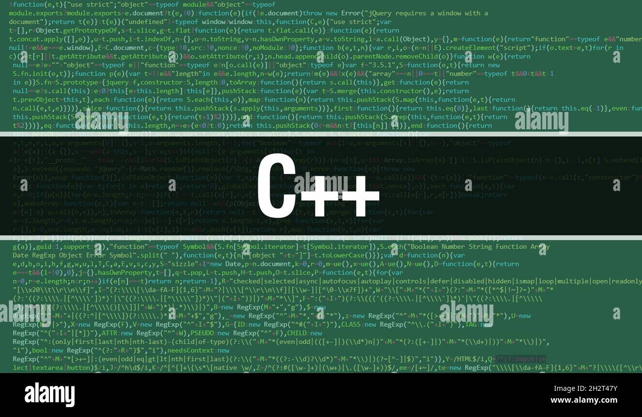 C++ text written on Programming code abstract technology background of ...