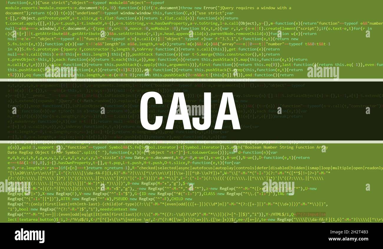 Caja text written on Programming code abstract technology background of ...