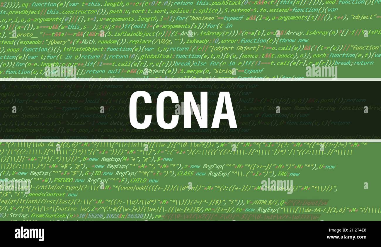 CCNA  text written on Programming code abstract technology background of software developer and Computer script. CCNA  concept of code on computer mon Stock Photo