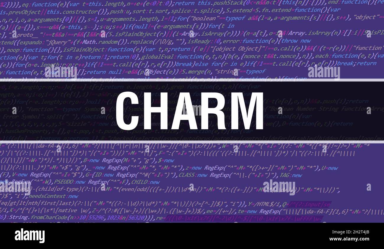 Charm text written on Programming code abstract technology background ...