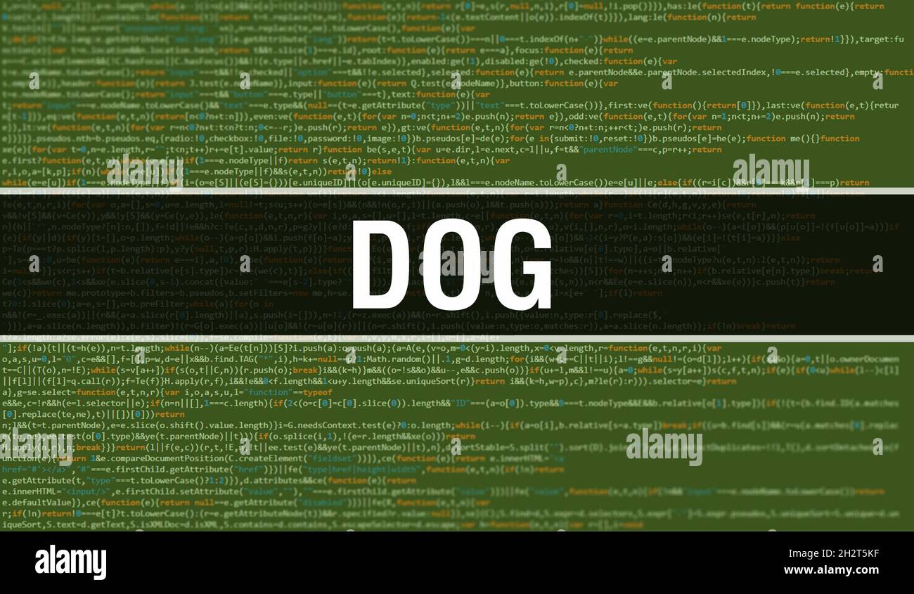 Dog with Digital java code text. Dog and Computer software coding ...