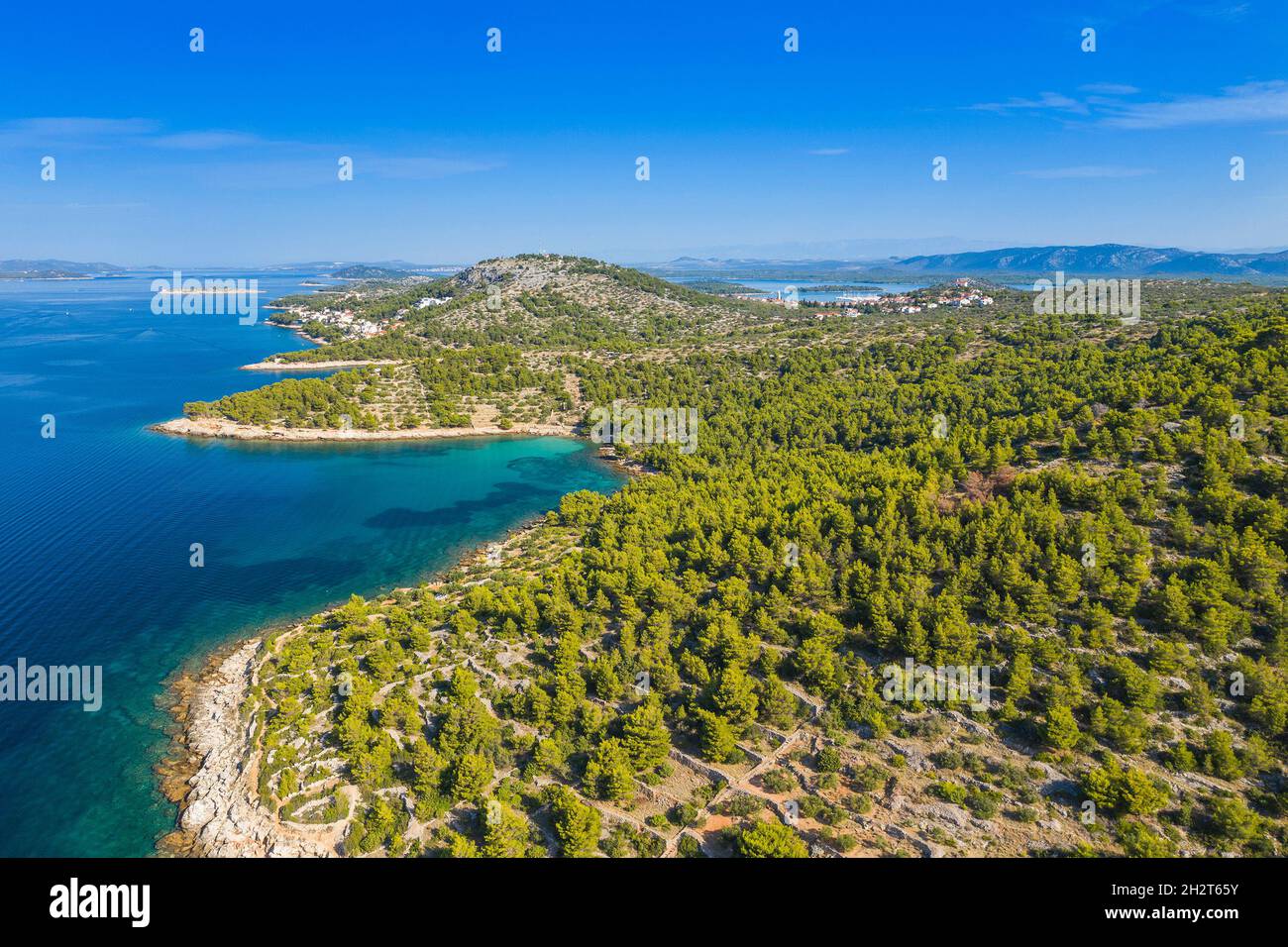 Shore of Murter island in Dalmatia, Croatia, aerial view Stock Photo
