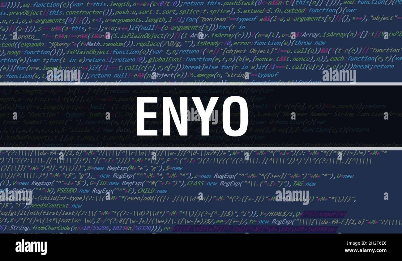 Enyo text written on Programming code abstract technology background of ...