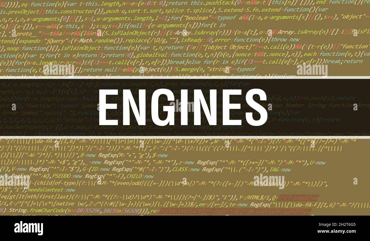 Engines text written on Programming code abstract technology background of software developer