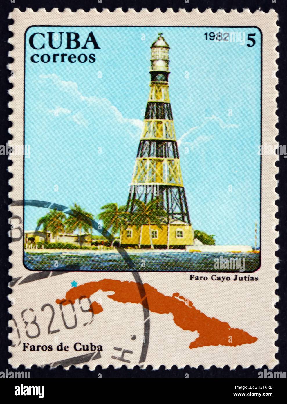 CUBA - CIRCA 1982: a stamp printed in the Cuba shows Jutias Caye, Lighthouse, circa 1982 Stock Photo