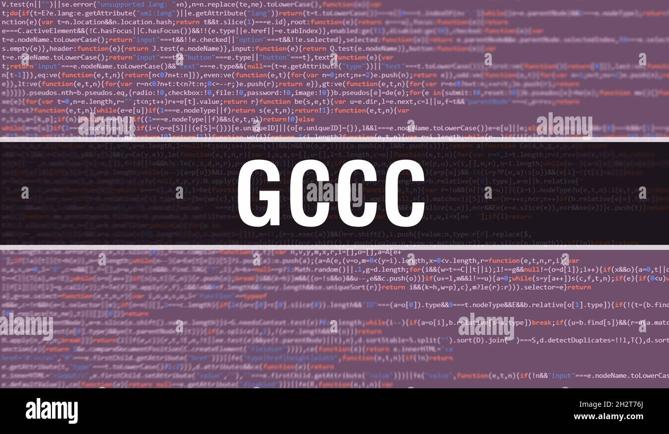 GCCC concept illustration using code for developing programs and app. GCCC website code with colourful tags in browser view on dark background. GCCC o Stock Photo