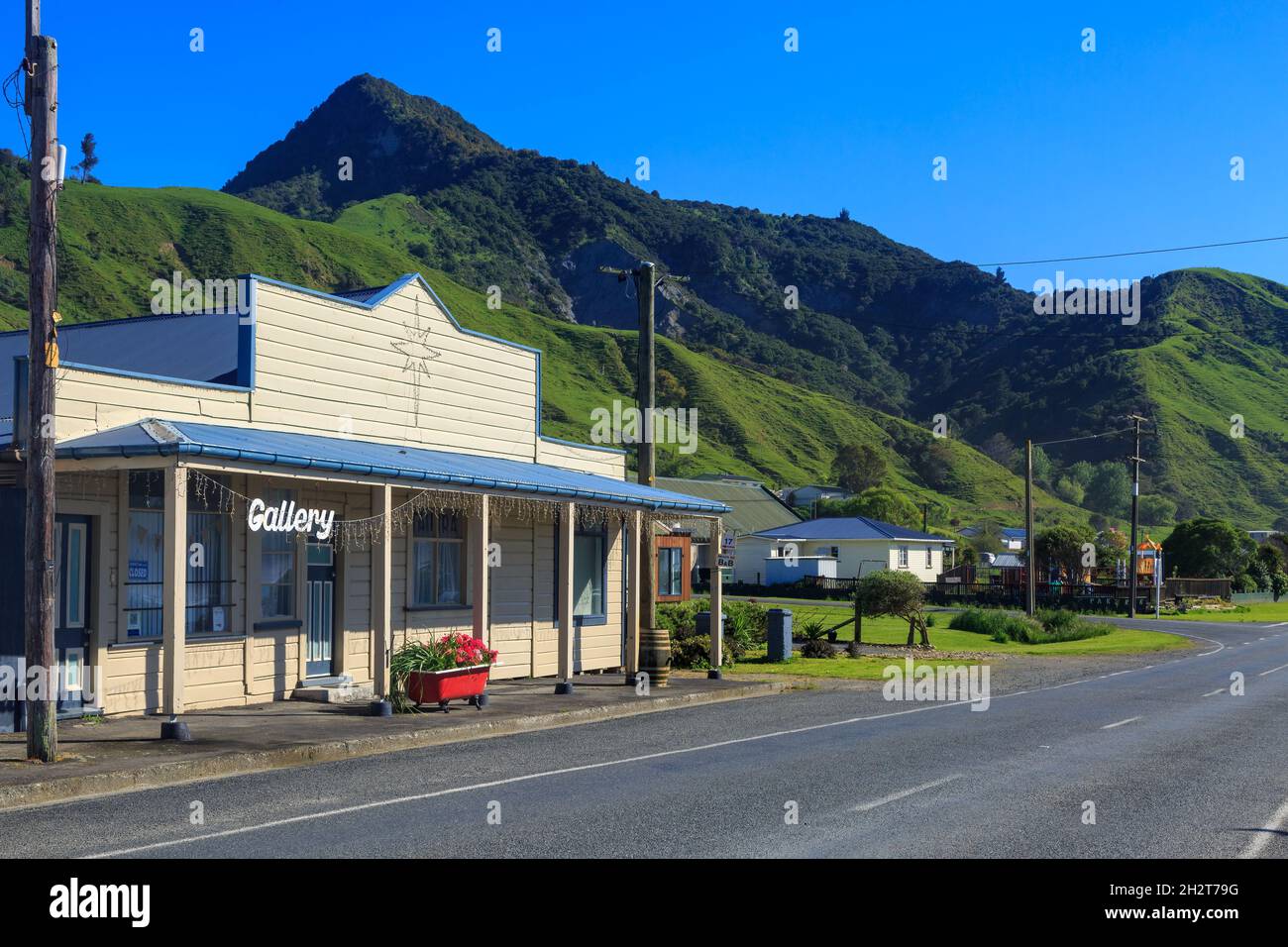 The small coastal town of Tokomaru Bay in the remote East Cape region of New Zealand Stock Photo