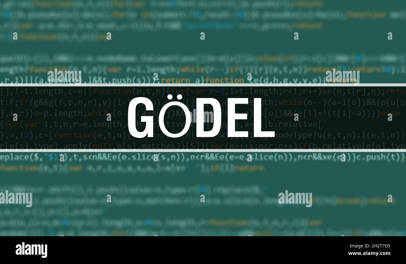 Gödel concept with Random Parts of Program Code. Gödel with Programming code abstract technology background of software developer and Computer script. Stock Photo