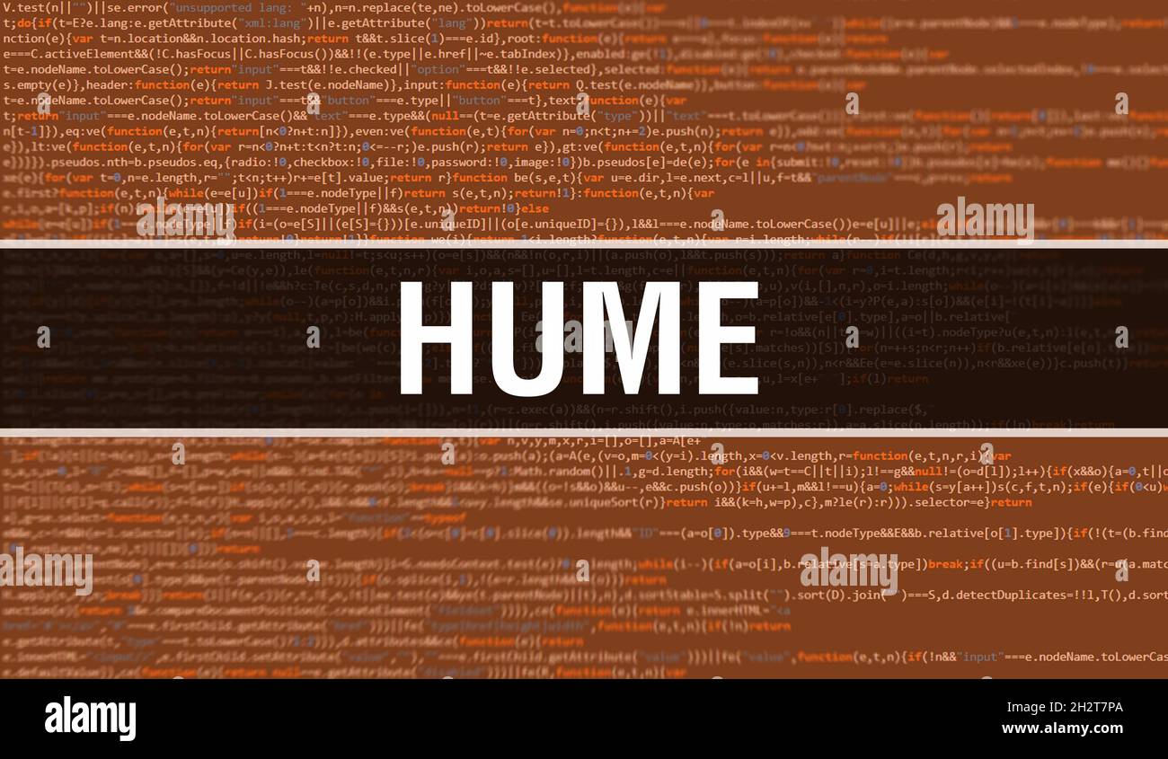 Hume with Binary code digital technology background. Abstract background with program code and Hume. Programming and coding technology background. Hum Stock Photo