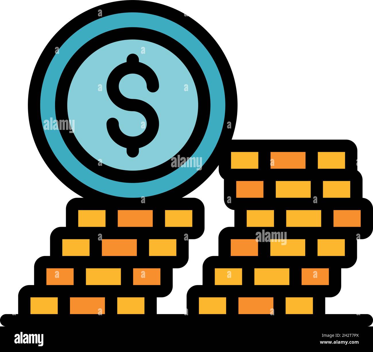 Coins stack icon. Outline coins stack vector icon color flat isolated ...