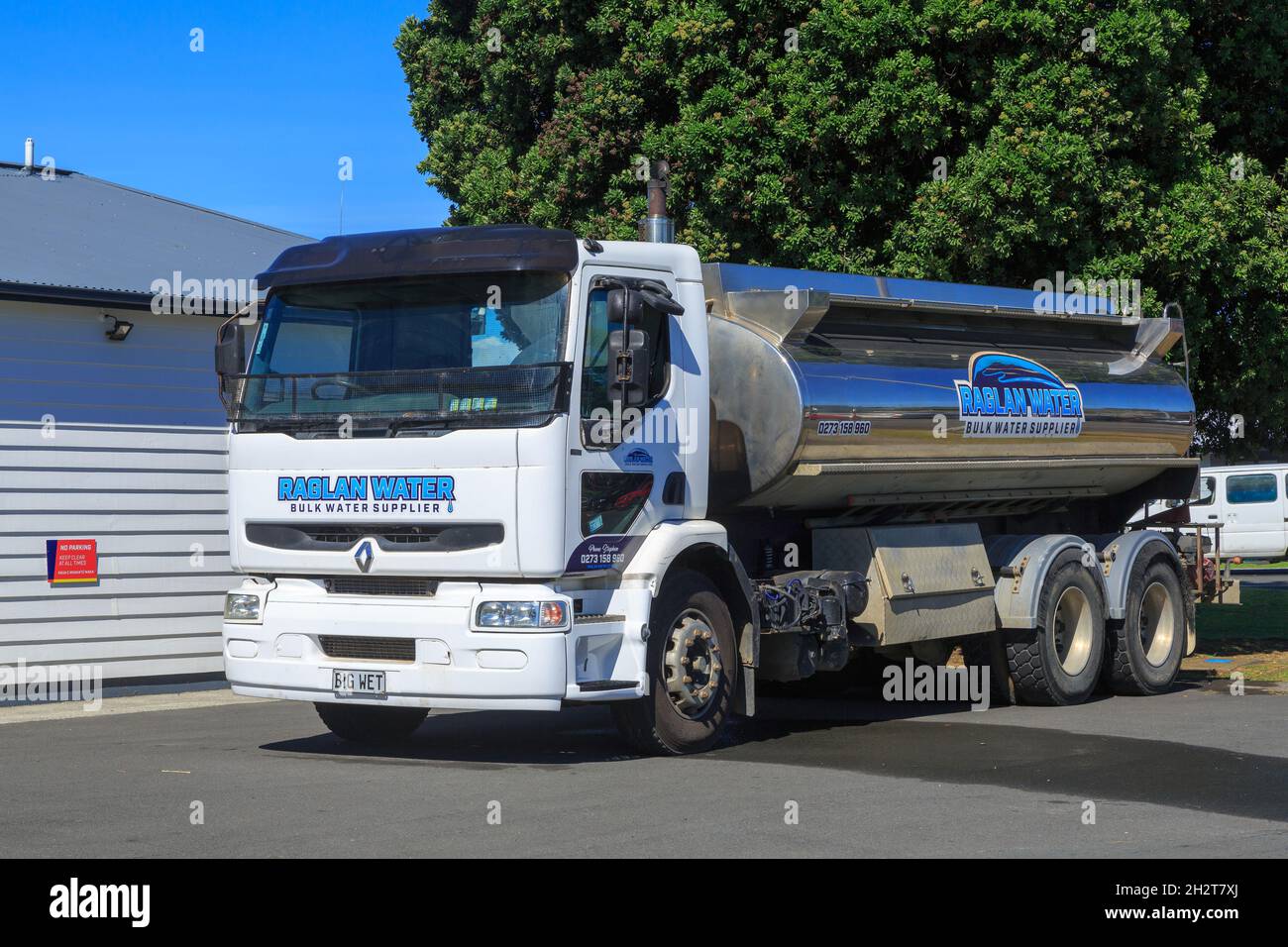 A water tanker of the Raglan Water company, Raglan, New Zealand Stock Photo