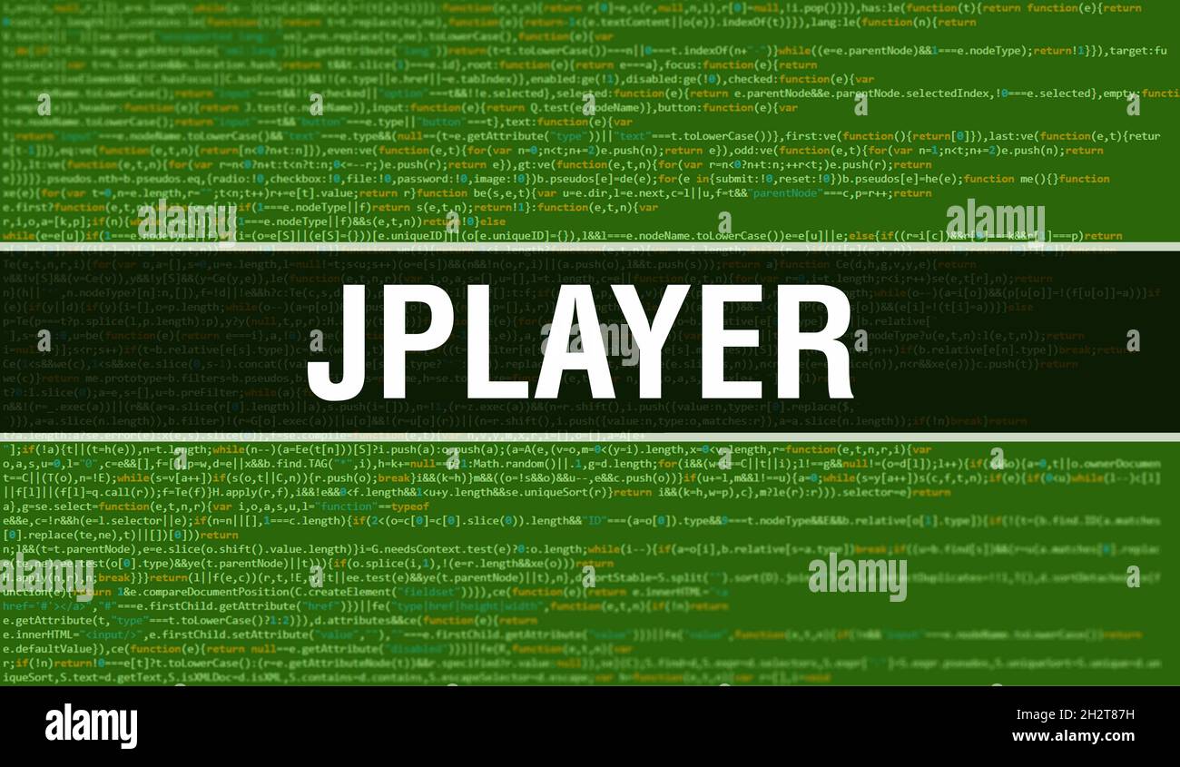 JPlayer with Abstract Technology Binary code Background.Digital binary data and Secure Data Concept. Software / Web Developer Programming Code and JPl Stock Photo