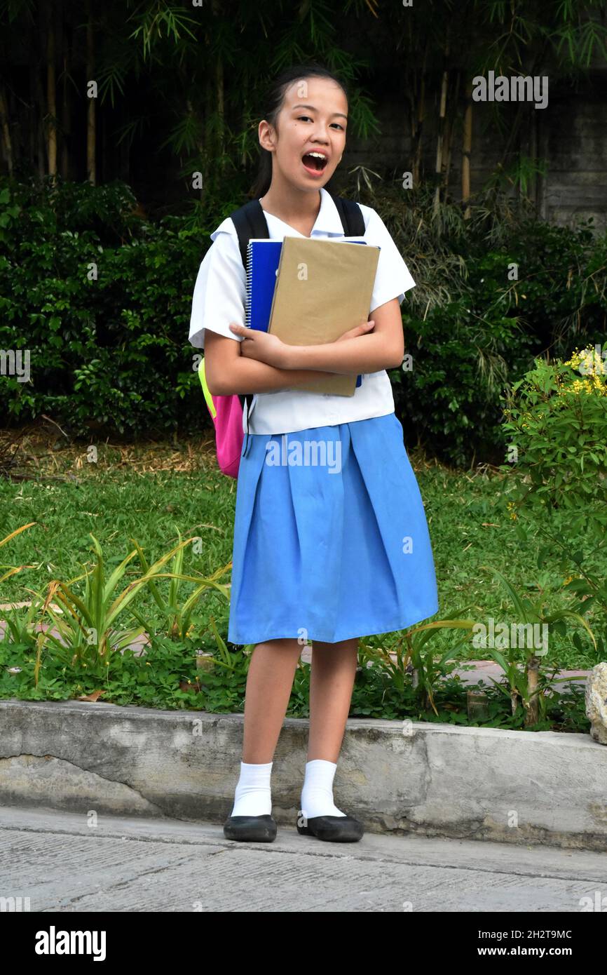 Excited Minority Student Teenager School Girl Standing Stock Photo