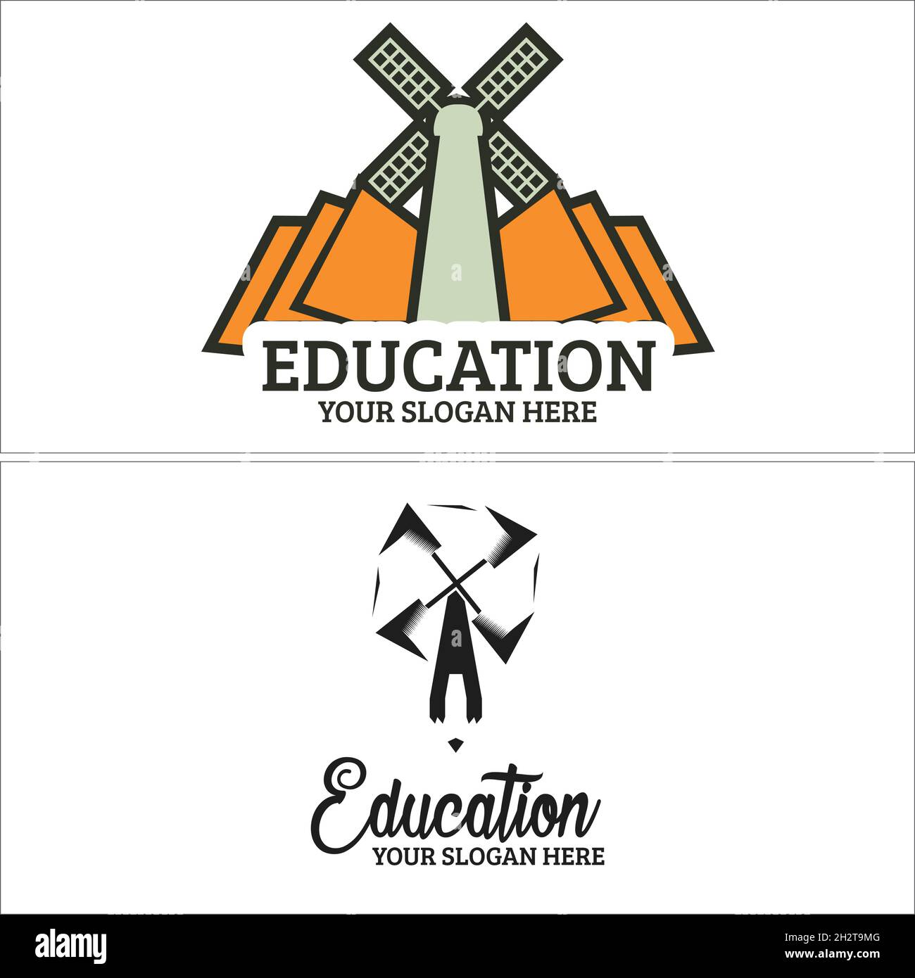 Education windmill pencil and book logo design Stock Vector