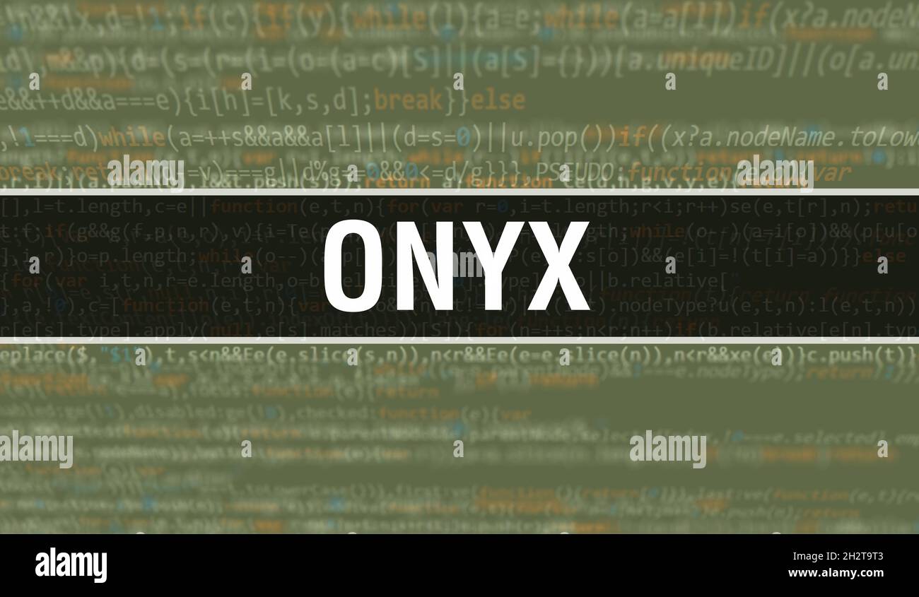 Onyx text written on Programming code abstract technology background of ...