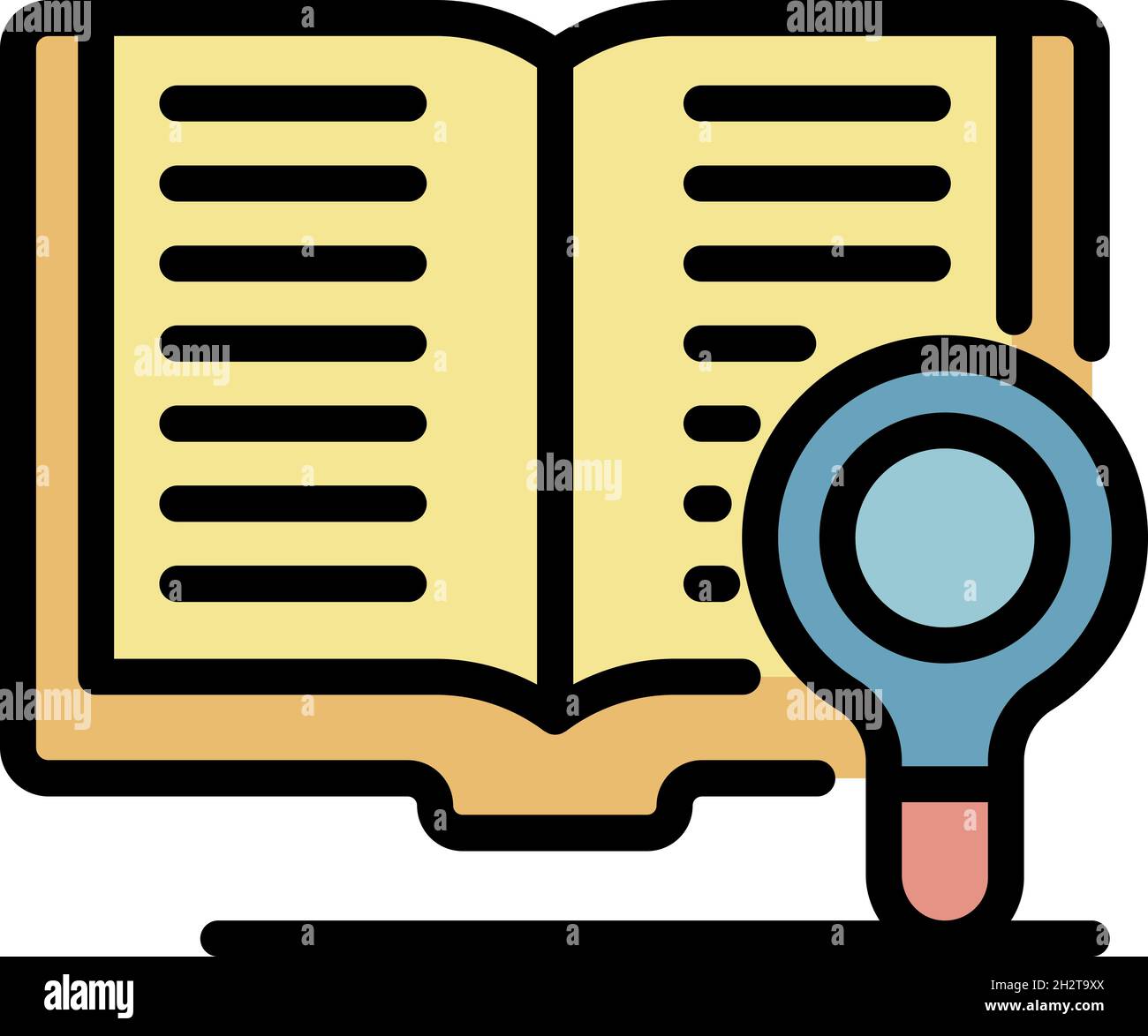 Book and magnifier icon. Outline book and magnifier vector icon color ...