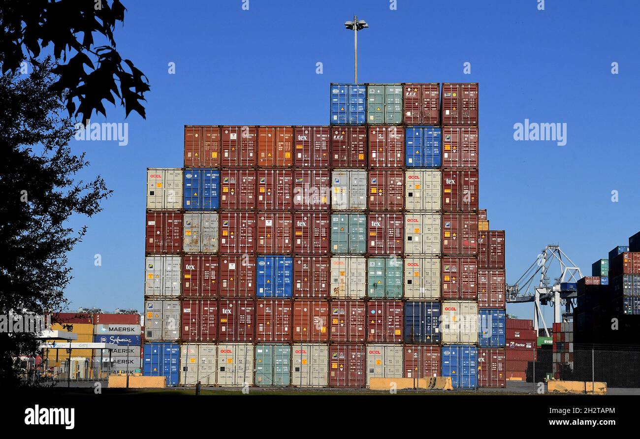 Savannah, United States. 23rd Oct, 2021. Shipping containers are seen