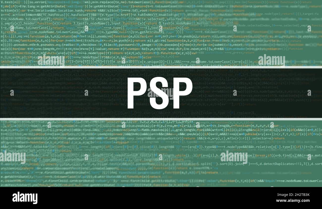 PSP concept with Random Parts of Program Code. PSP with Programming code abstract technology background of software developer and Computer script. PSP Stock Photo
