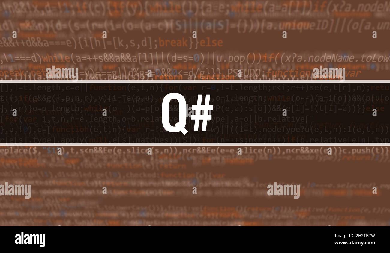 Q# text written on Programming code abstract technology background of ...