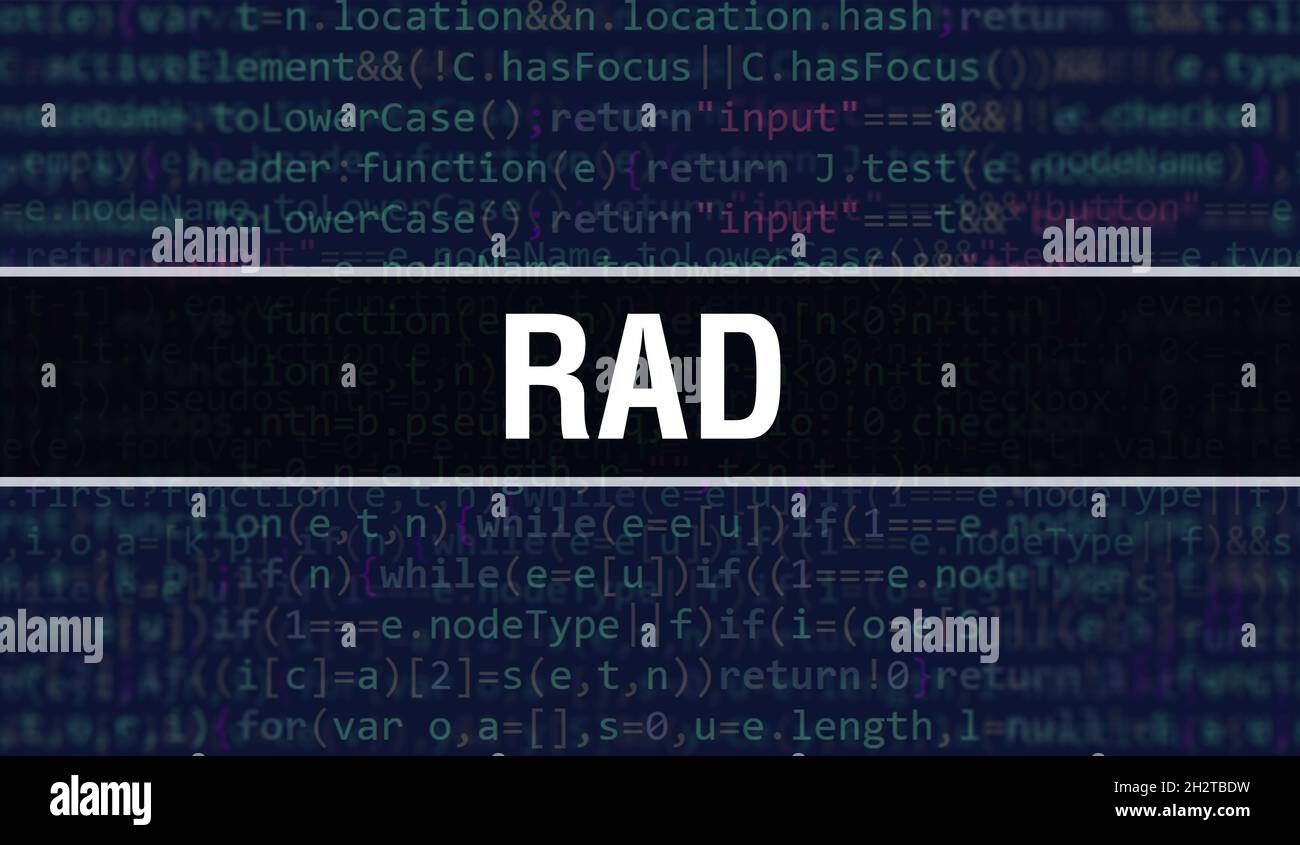 RAD concept with Random Parts of Program Code.RAD text written on ...