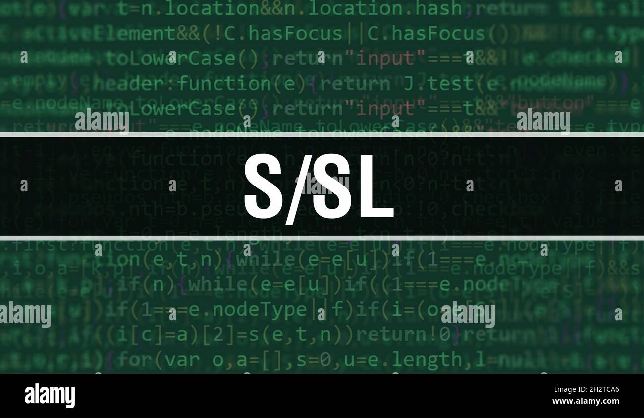 S/SL concept with Random Parts of Program Code.S/SL text written on ...