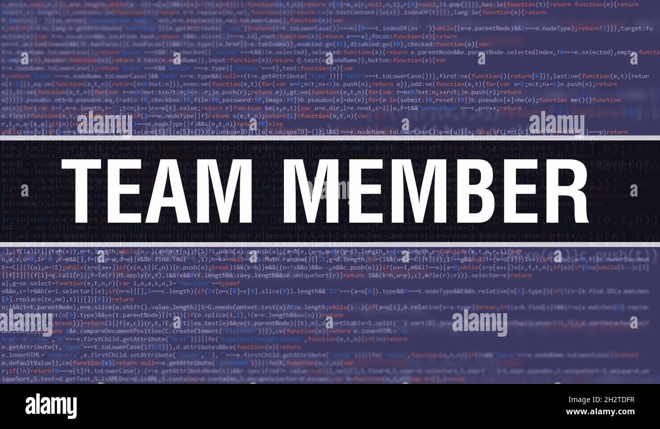 Team Member text written on Programming code abstract technology ...