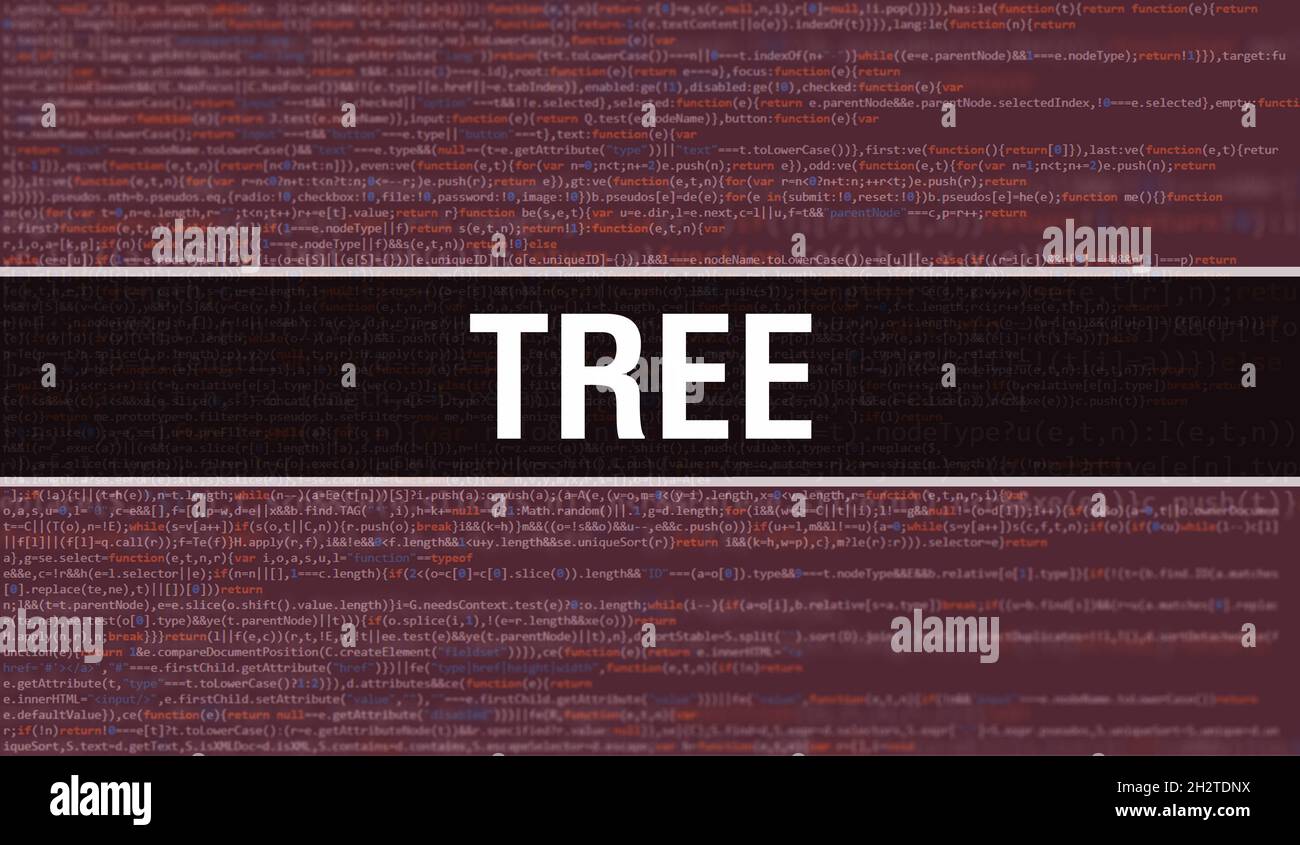 Tree text written on Programming code abstract technology background of ...