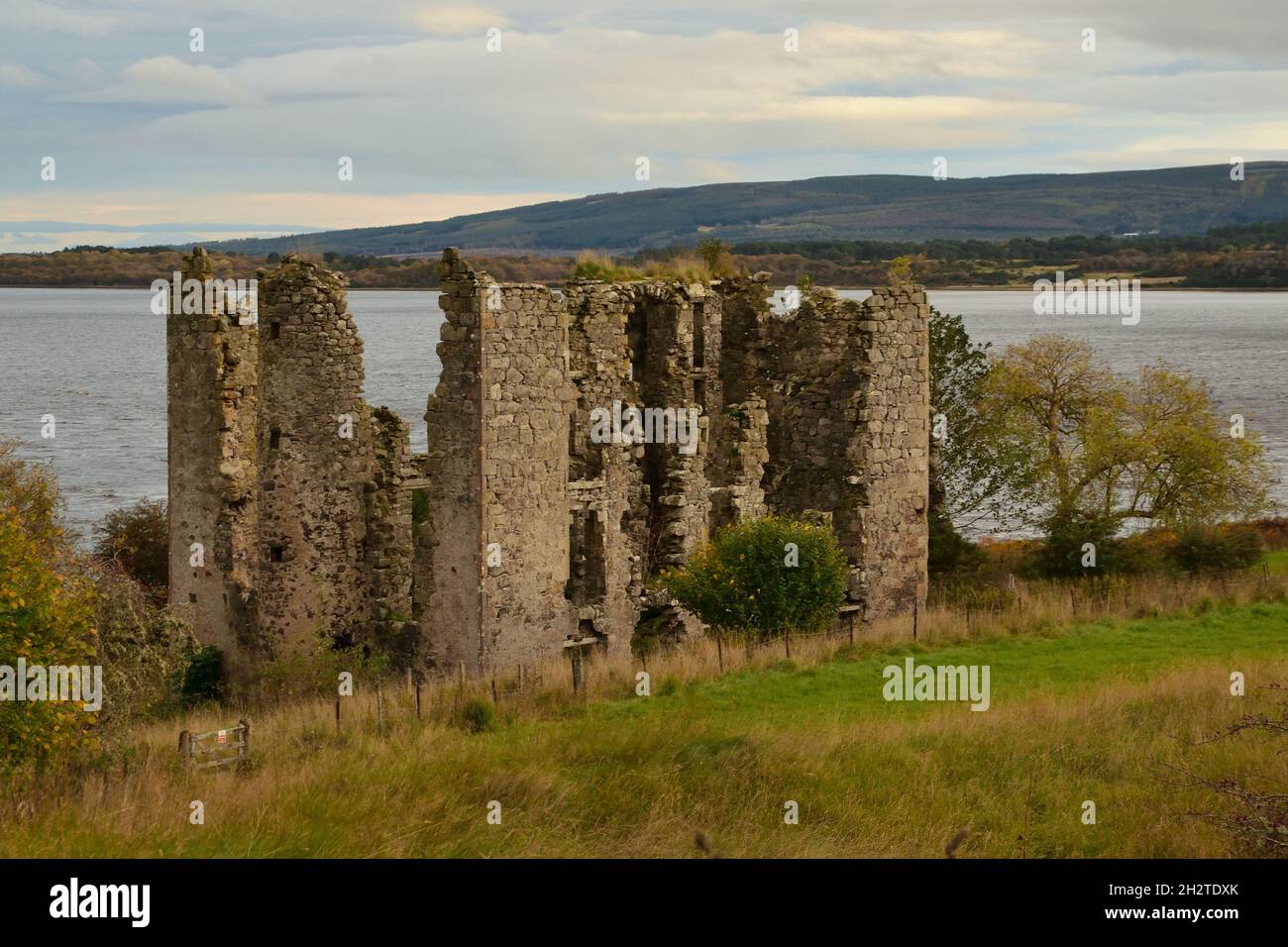 The ruins of Spinningdale Mill in 2021, on the shores of the Dornoch Firth, Sutherland, Scottish Highlands, UK. Stock Photo