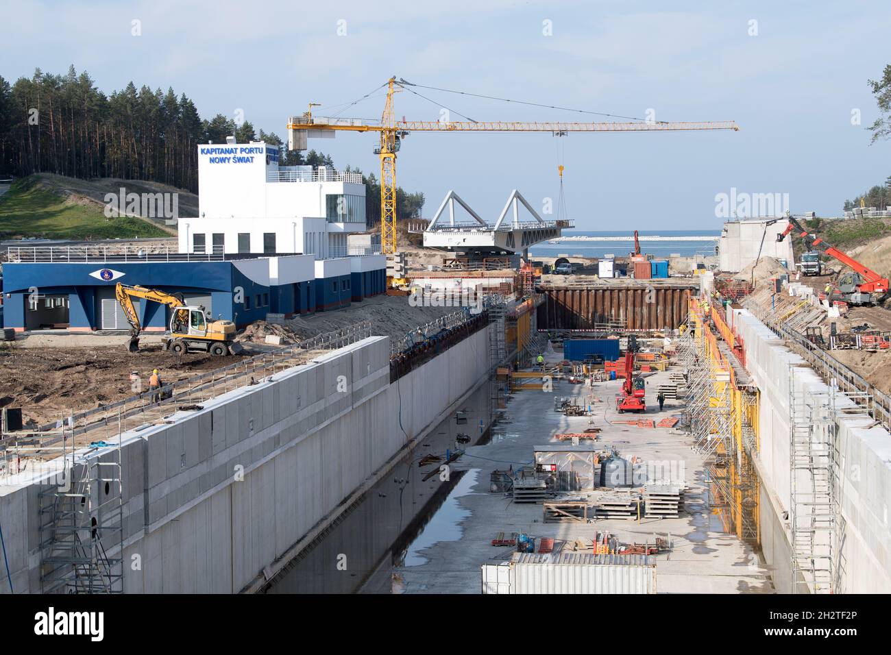 Construction site on the Vistula Spit canal which connect port of Elblag  and Vistula Lagoon with Baltic Sea without transit the Russian Strait of  Balt Stock Photo - Alamy