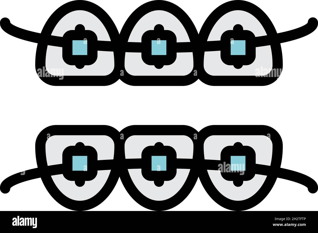 Teeth with braces icon. Outline teeth with braces vector icon color ...