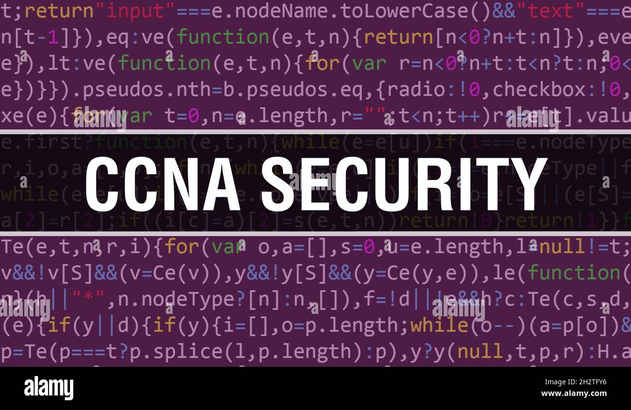 CCNA Security concept with Random Parts of Program Code.CCNA Security text written on Programming code abstract technology background of software deve Stock Photo